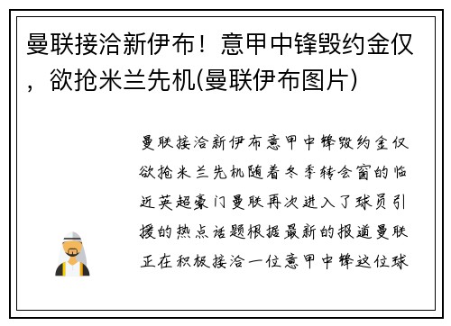 曼联接洽新伊布！意甲中锋毁约金仅，欲抢米兰先机(曼联伊布图片)